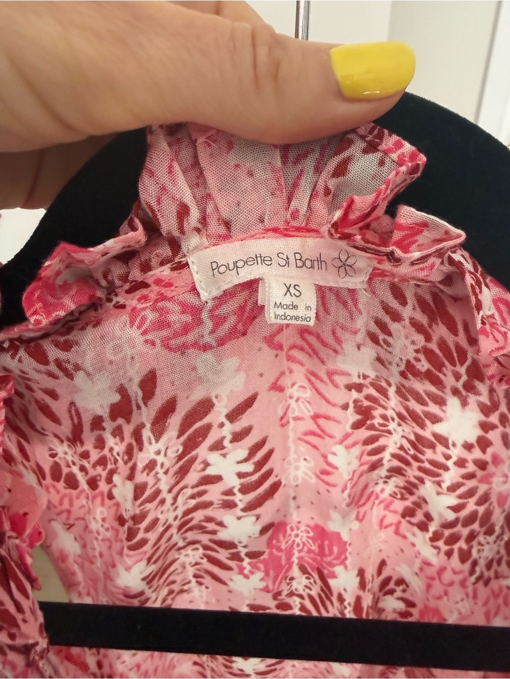 Poupette St Barth Pink & White Floral Ruffle Neck Girls' Top